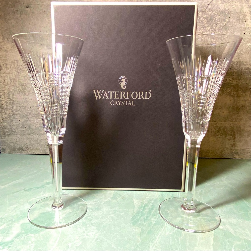 Waterford Crystal Champagne Toasting Flutes in box engagement celebrate wedding